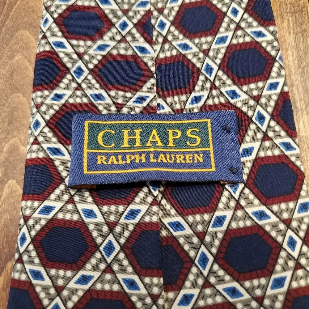 Chaps Ralph Lauren Geometric All Silk Neck Tie Made in USA